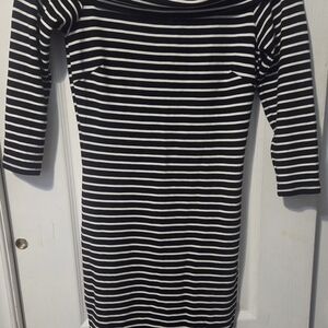 Le Chateau Black and White Striped Long Sleeve Dress